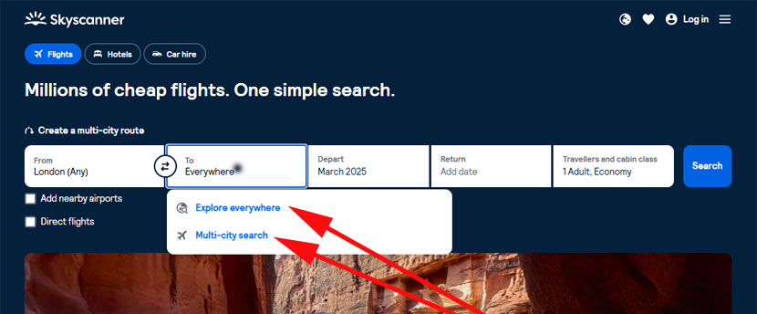 Sky Scanner Everywhere Search